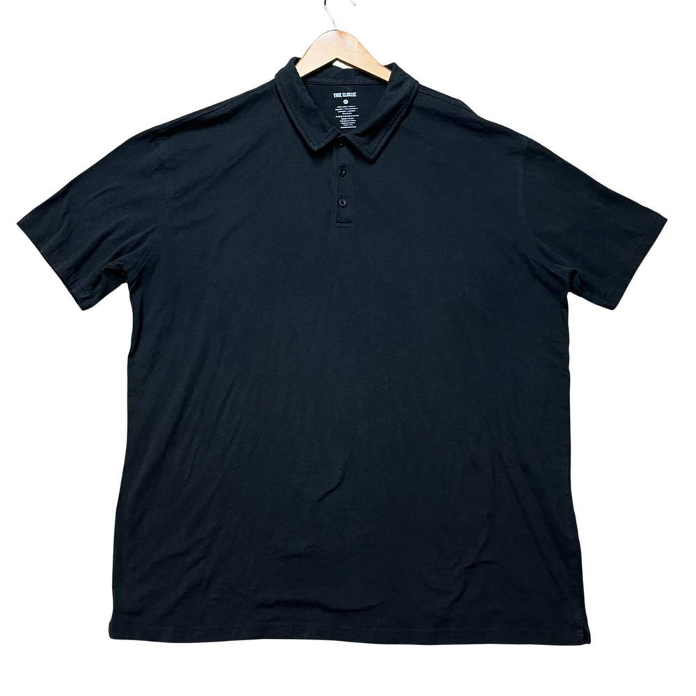 True Classic Polo Shirt Men 2XL Black Short Sleeve 3 Button Placket Athletic Fit